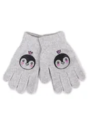 Rękawiczki dla dzieci - Rękawiczki Dziewczęce Pięciopalczaste Szare Pingwinek 14 Cm - miniaturka - grafika 1