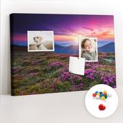 Tablice i flipcharty - Szkolna Tablica korkowa 60x40 cm, Kolorowe Pinezki, wzór Wschód słońca kwiaty - miniaturka - grafika 1