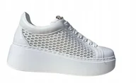Półbuty damskie - BIAŁE SNEAKERSY DAMSKIE CARINII B9405-L46 SKÓRA PLATFORMA MODNE R.40 - miniaturka - grafika 1