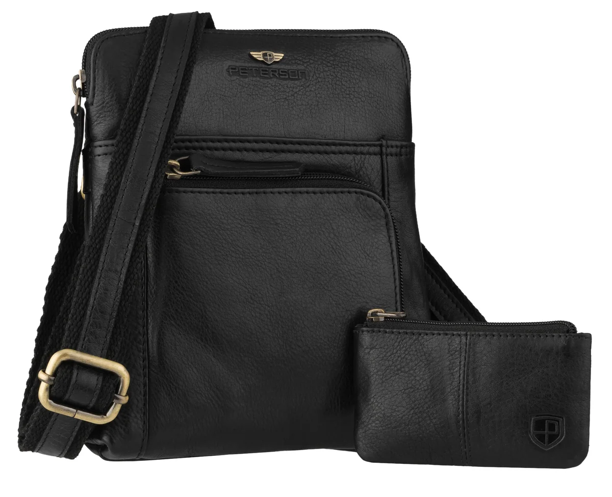 Torba męska PETERSON skórzana listonoszka na ramię crossbody etui na klucze czarna