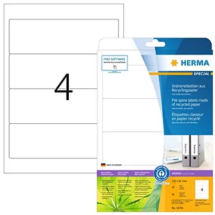 HERMA 10746 etykiety na segregatory z recyklingu, format DIN A4, krótkie/szerokie (192 x 61 mm, 20 arkuszy, papier z recyklingu), samoprzylepne, nadają się do drukowania, trwałe etykiety na - Etykiety do drukarek - miniaturka - grafika 1