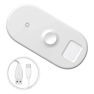 Baseus 3w1 ładowarka bezprzewodowa Qi do telefonu, Apple Watch i słuchawek AirPods 18W biały (WX3IN1-02) - Ładowarki do telefonów - miniaturka - grafika 1