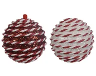Bombki - Bombka dekoracyjna zakręcony sznurek biała czerwona na choinkę 8cm - miniaturka - grafika 1