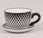 Donice - Filiżanka doniczka ceramiczna czarno-biała ROMBY średnica 24cm - miniaturka - grafika 1