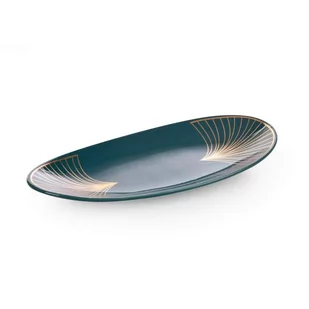 Patera ceramiczna Lotos 10 33x16x4 turkusowa złota liście miłorzębu Limited Collection Eurofirany - Tace i patery - miniaturka - grafika 1
