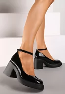 Czółenka - Czarne Lakierowane Czółenka na Obcasie i Platformie w Eleganckim Stylu Isivia - miniaturka - grafika 1