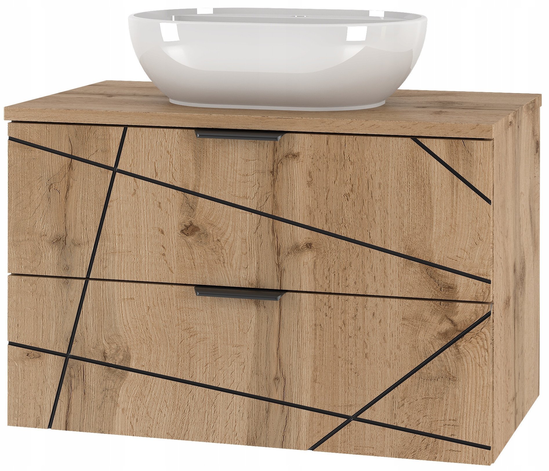 Szafka łazienkowa WOOD-01 z umywalką i blatem 80 cm z szufladami DĄB WOTAN