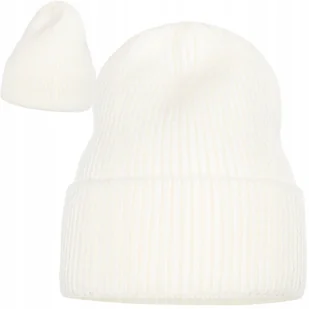 Czapka Damska Kobieca Beanie Wywijana Ciepła Jesienna Ecru Beżowa - Czapki damskie - miniaturka - grafika 1