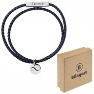 Bransolety męskie - BLINGART Bransoletka męska skórzana SKÓRA NATURALNA granatowa GRAWER - miniaturka - grafika 1