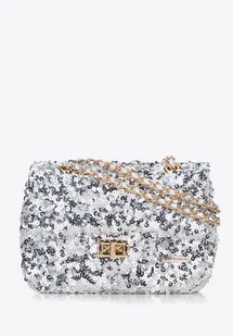 Damska listonoszka z cekinami i łańcuszkiem srebrna - Torebki damskie - miniaturka - grafika 1