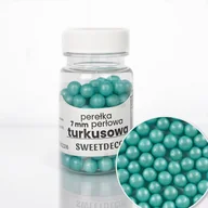 Dodatki do ciast w proszku - Posypka cukrowa PEREŁKI PERŁOWE TURKUSOWE 7 mm Sweet Decor, 40 g - miniaturka - grafika 1