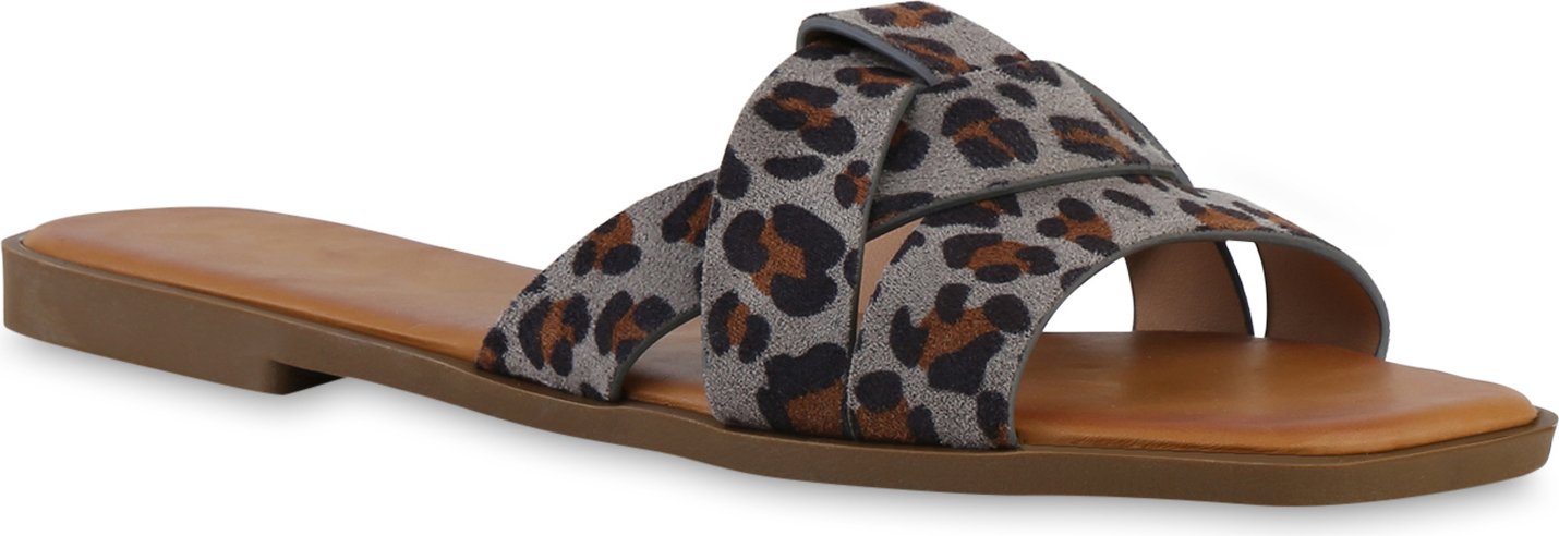 VAN HILL Klapki damskie Sandały Obuwie Casualowe 841729, Kolor: Szary Leopard, Rozmiar: 38