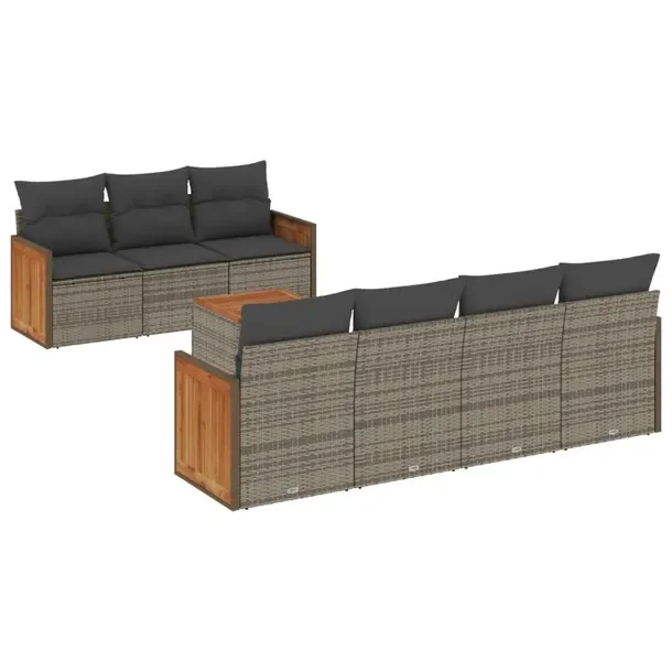 Zestaw wypoczynkowy rattan PE 7-elementowy, szary, 55x62x69 cm