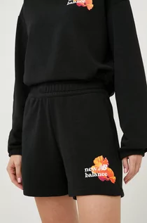 Spodenki damskie - New Balance szorty damskie kolor czarny z nadrukiem high waist - grafika 1