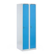 Szafki biurowe - Metalowa szafka ubraniowa na cokole, 2-drzwiowa, 1800 x 600 x 500 mm, zamek cylindryczny, drzwi niebieske - miniaturka - grafika 1