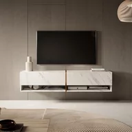 Szafki RTV - Szafka RTV Mirrgo 140 cm biały marmur ze złotą wstawką - miniaturka - grafika 1