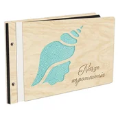 Albumy fotograficzne - Album Na Zdjęcia Wyklejany Muszelka Z Pierwszą Stroną W Kolorze W Drewnianej Oprawie Z Czarnymi Kartami Z Grawerem - miniaturka - grafika 1