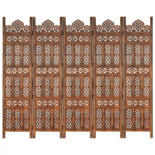 vidaXL vidaXL Parawan 5-panelowy, rzeźbiony, brąz, 200x165 cm, drewno mango - Parawany - miniaturka - grafika 1