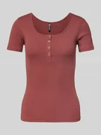 Koszulki i topy damskie - T-shirt o kroju slim fit z mieszanki bawełny z krótką listwą z zatrzaskami model ‘KITTE’ - miniaturka - grafika 1