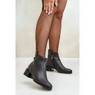 Botki damskie - Vinceza Ocieplane botki damskie na obcasie Black czarne - miniaturka - grafika 1