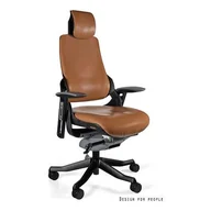 Fotele i krzesła biurowe - Fotel obrotowy WAU skóra naturalna Czarno-brązowy - miniaturka - grafika 1