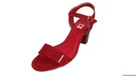 Sandały damskie - Sandały Damskie szersze czerwony zamsz obcas 41 - miniaturka - grafika 1