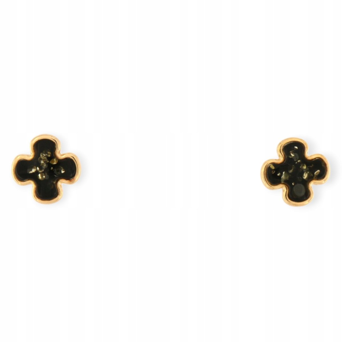 Kolczyki srebrne z bursztynem - Kolczyki koniczyna pozłacane - zielone