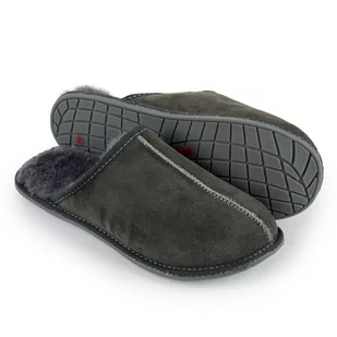 Kapcie Męskie skórzane szare wełniane r.45 - Kapcie męskie - miniaturka - grafika 1