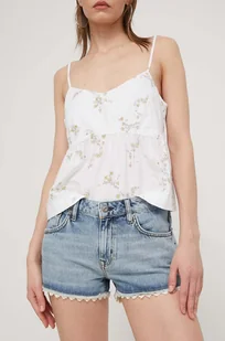 Superdry szorty jeansowe damskie kolor niebieski z aplikacją medium waist - Spodenki damskie - miniaturka - grafika 1