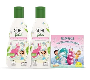 Guhl Kids zestaw z jednorożcem – 2 x szampon Guhl Kids 3 w 1, żel do płukania i żel pod prysznic, 250 ml + 1 x książka Pixi – specjalnie zaprojektowany dla dzieci – bez ciągnięcia – certyfikat Cosmos - Kosmetyki kąpielowe dla dzieci - miniaturka - grafika 1