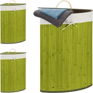 Kosze na bieliznę - relaxdays 3 x narożny kosz na pranie bambusowy zielony - miniaturka - grafika 1