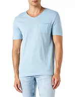 Koszulki męskie - Koton Męski T-shirt basic, dekolt w serek, kieszeń, szczegółowy, krótki rękaw, Niebieski (624), M - miniaturka - grafika 1