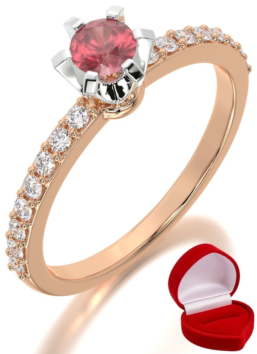 ZŁOTY PIERŚCIONEK ZARĘCZYNOWY 585 14k RUBIN 0,24 ct RÓŻOWE ZŁOTO R8