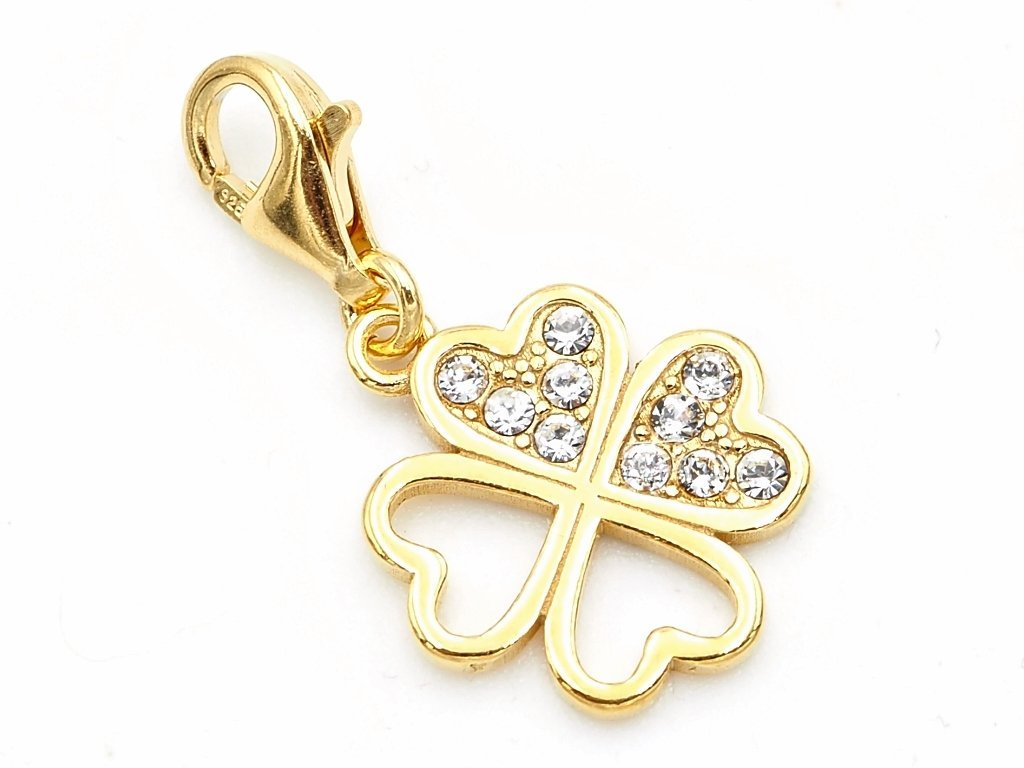 Pozłacany charms crystal koniczynka