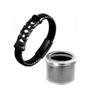 Bransolety męskie - MĘSKA BRANSOLETKA ŁAŃCUCH MOTOCYKLOWY SKÓRA 20,5CM BRANSOLETA + PUDEŁKO - miniaturka - grafika 1