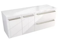 Szafki łazienkowe - Szafka Wisząca Z Blatem ATH 120 cm DS Prawa - Biały Wysoki Połysk - Uchwyty Stal Szczotkowana - miniaturka - grafika 1