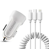 Ładowarki do telefonów - Dudao zestaw samochodowa ładowarka 2x USB 2.4A + kabel przewód USB 3w1 Lightning / Typ C / micro USB biały (R7 white) - miniaturka - grafika 1