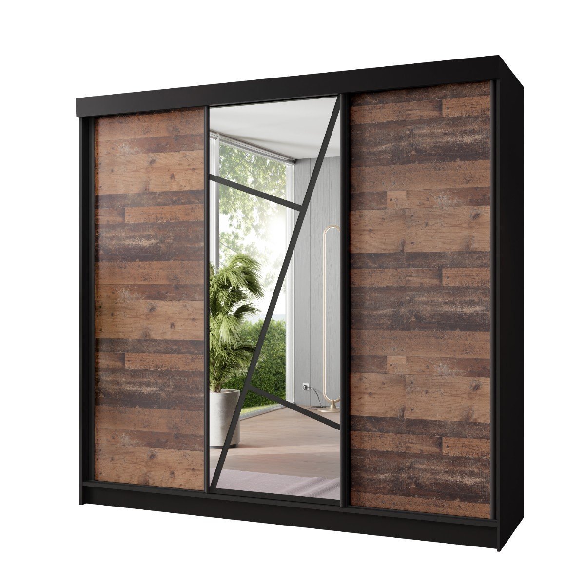 Szafa przesuwna z lustrami VENA - 250 czarny i old style