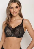 Biustonosze - Czarno-Beżowy Biustonosz Koronkowy Typu Full Cup z Regulowanymi Ramiączkami i Cyrkoniami Ellasine - miniaturka - grafika 1