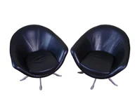 Fotele - Komplet skórzanych foteli obrotowych, lata 80 - miniaturka - grafika 1