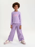 Spodnie i spodenki dla dziewczynek - Sinsay - Jeansy wide leg - fioletowy - miniaturka - grafika 1