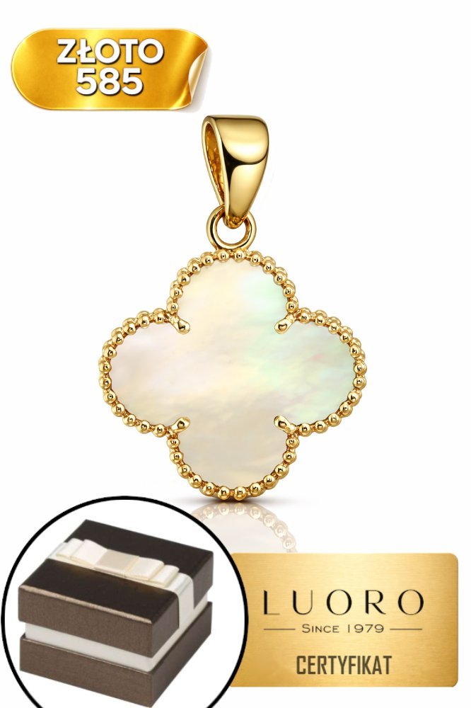 ZAWIESZKA ZŁOTA 585 14K KONICZYNKA Z MASĄ PERŁOWĄ 13,5 MM ELEGANCKA