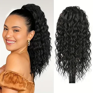 TEMU Warkocz syntetyczny Saisity Curly Wave z przedłużeniem kucyka - 14 cali, zapięcie na sznurek, odpowiedni do czarnych włosów - Pozostałe akcesoria fryzjerskie - miniaturka - grafika 1