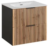 Szafki łazienkowe - Czarna Szafka Łazienkowa z UMYWALKĄ 60 cm RYFLOWANY FRONT - miniaturka - grafika 1