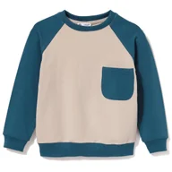 Bluzy męskie - Bluza dresowa z kieszonką dla taty beżowo-niebieska XL - miniaturka - grafika 1