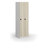Szafki biurowe - Szafka ubraniowa metalowa, 2 szafki, 1850 x 500 x 500 mm, zamek elektroniczny z kodem, drzwi laminowane, dąb naturalny - miniaturka - grafika 1