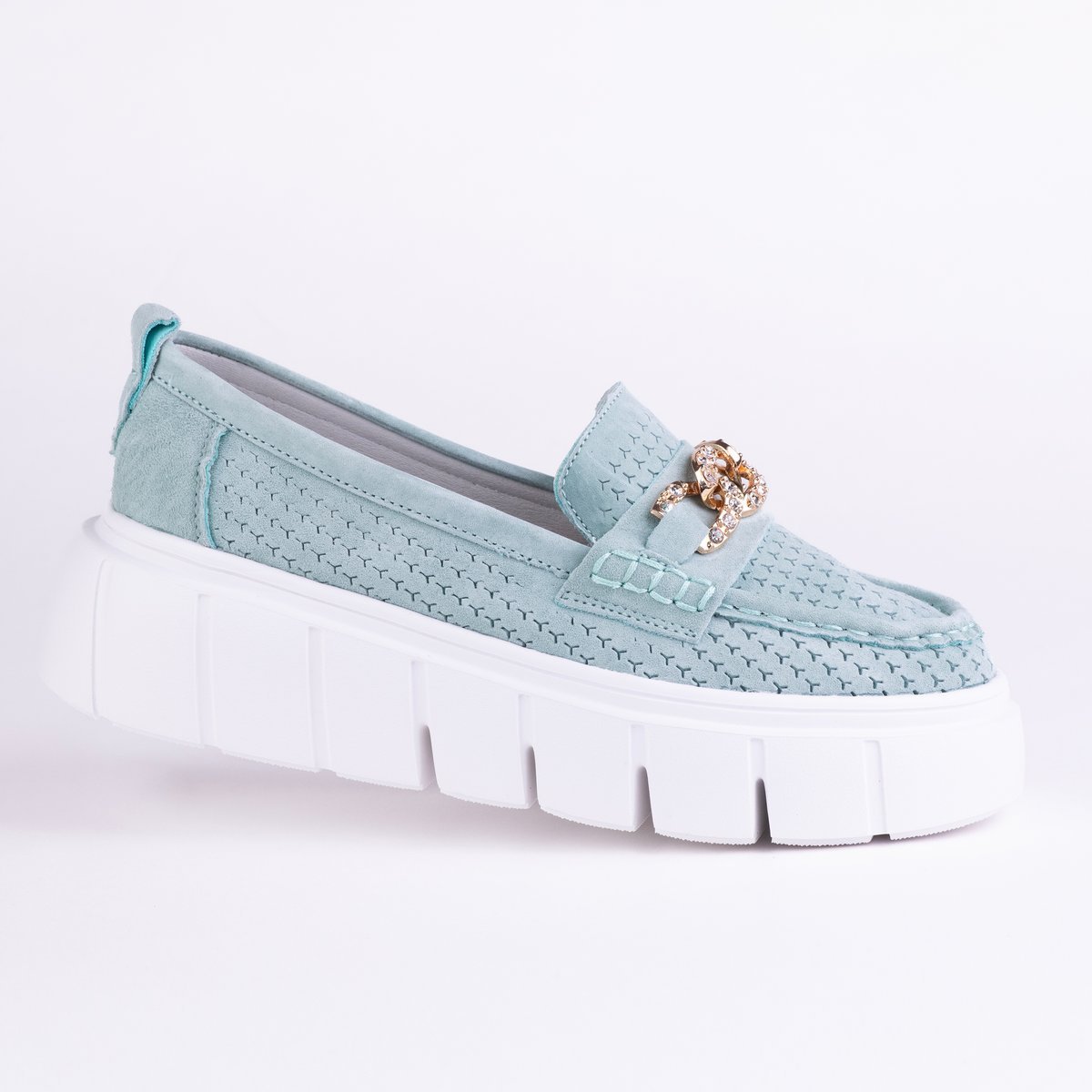 Mokasyny damskie ażurowe GOODIN GD-FT-127 skóra zamsz ażurek lekkie mięta40