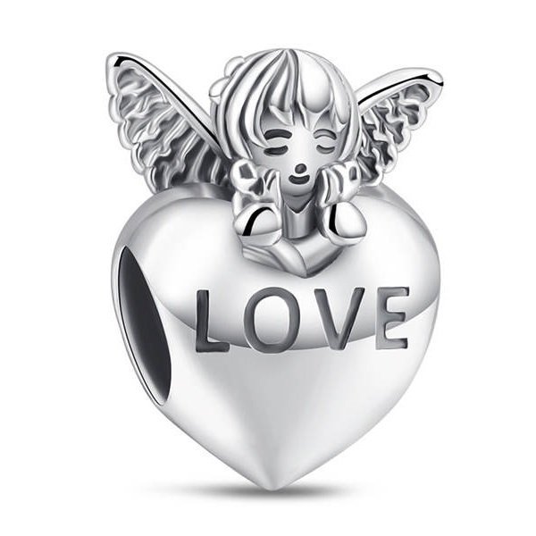 Zawieszka SREBRO 925 Charms koralik Aniołek i Serce