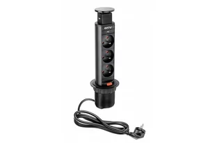 GTV Przedłużacz biurkowy, AE-BPW3U60-20, 60 mm, 2 m, 3x 230V, Wpuszczany, Czarny, 319027 - Przedłużacze i rozgałęźniki - miniaturka - grafika 1