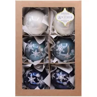 Bombki - Bombka szklana dekor ŚNIEŻYNKA 80 mm biały/niebieski 6 szt - miniaturka - grafika 1